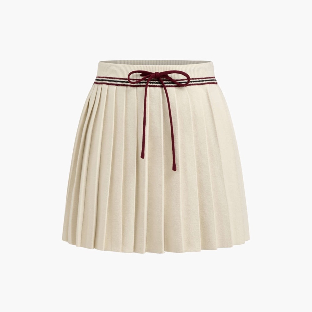 CIDER Pleated Knit Mini Skirt – Size S – Cream / Ivory